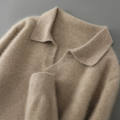 Herren-Wollpullover, Polo-Kragen, einfarbig