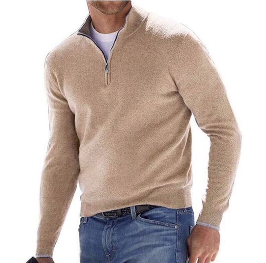 Herren-Langarm-Kaschmirpullover mit Reißverschluss