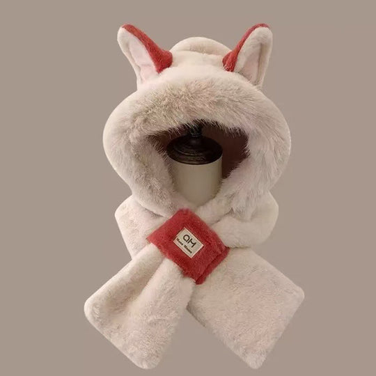 Damen Plüsch-Kapuzenschal mit Bären-Design