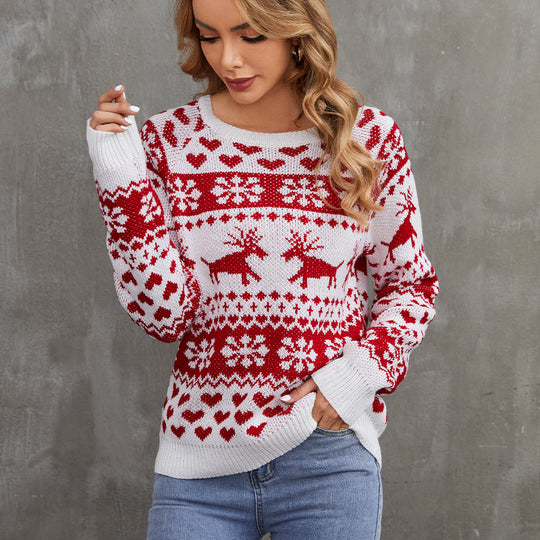 Damen-Weihnachtspullover mit Jacquard-Strickmuster