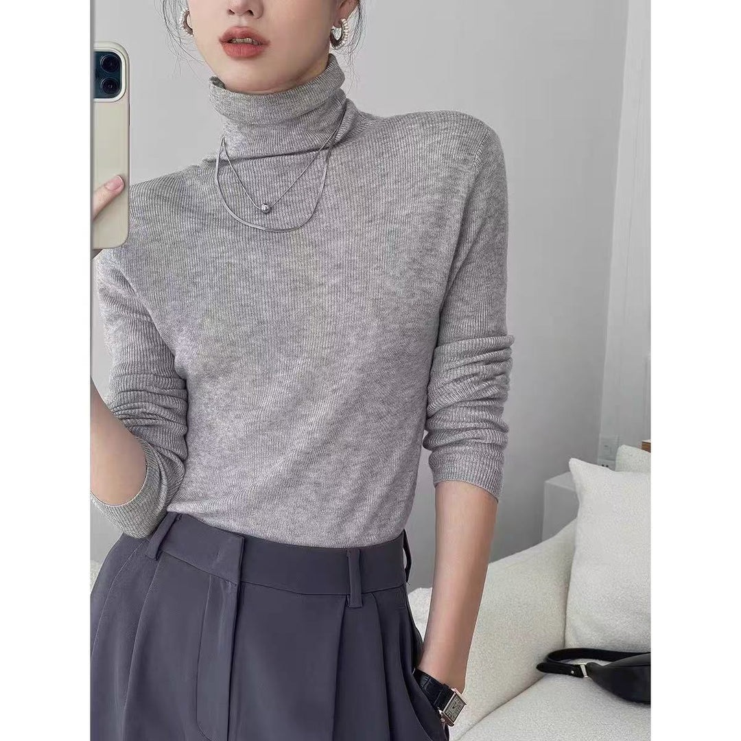 Damen-Kaschmir-Wollpullover, dünn, Stehkragen
