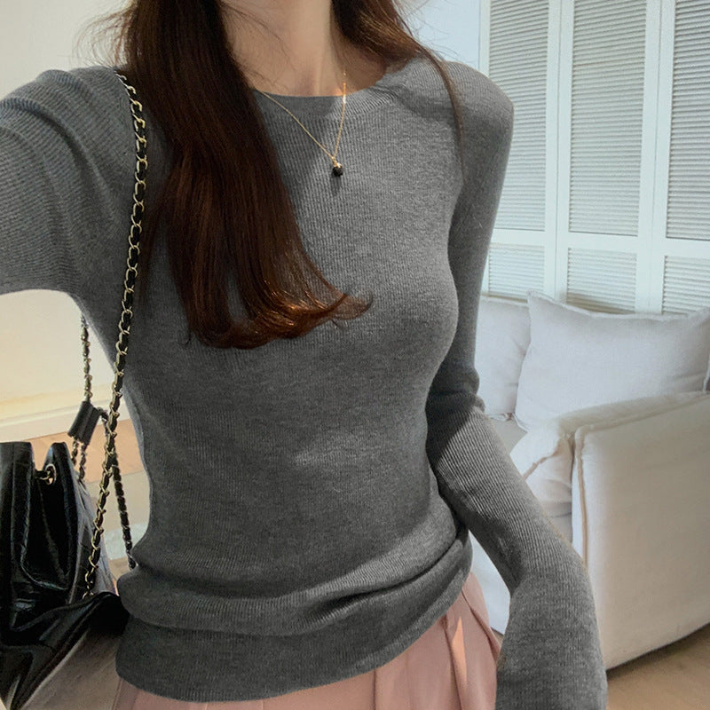 Damen-Strickpullover, Rundhals, langärmelig, figurbetont