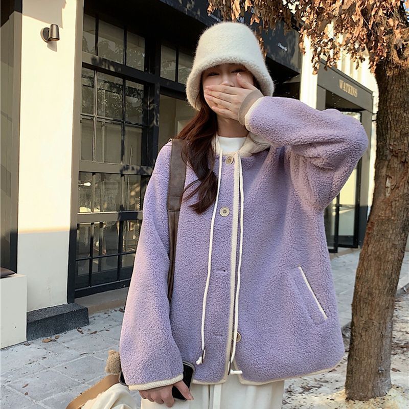 Lammfleece-Kapuzenjacke für Damen, lässiger Stil