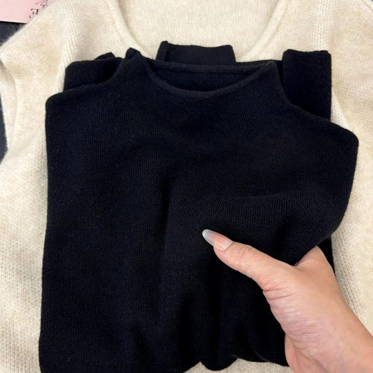 Damen-Strickpullover, Stehkragen, schlichtes Design