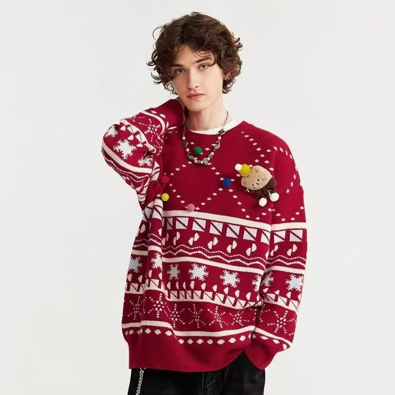 Strickpullover mit Rundhalsausschnitt, Ethno-Stil