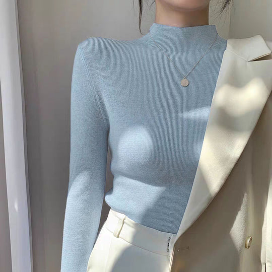 Damen-Strickpullover mit kleinem Stehkragen