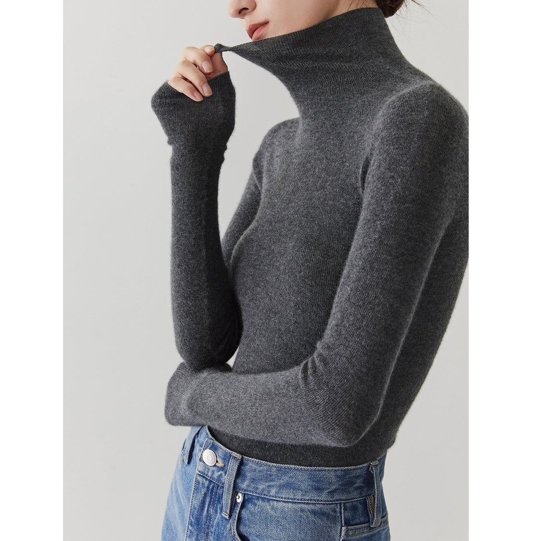 Damen-Kaschmirpullover mit Stehkragen, nahtlos