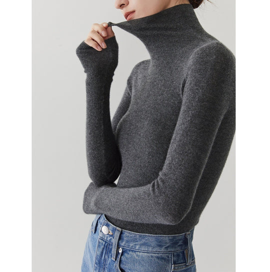 Damen-Kaschmirpullover mit Stehkragen, nahtlos