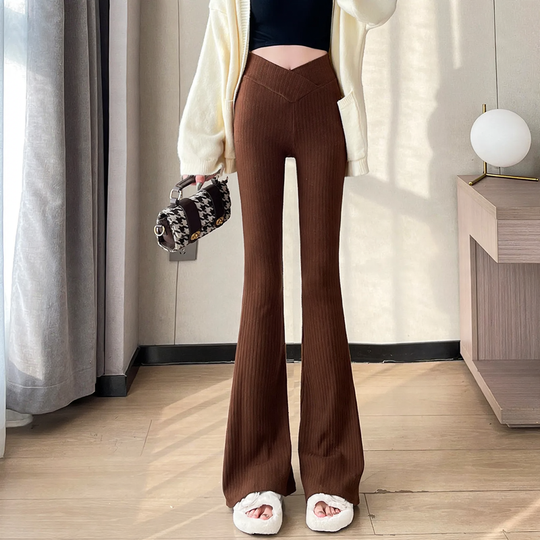 Elastische Damen-Cordhose mit hohem Bund und Schlag