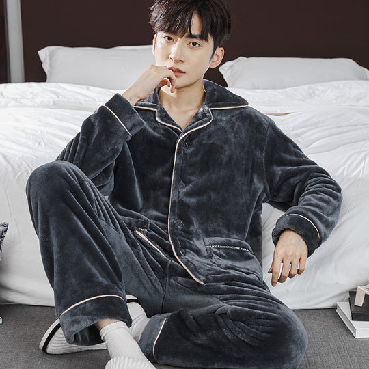 Herren-Pyjama aus dickem Korallenfleece und Flanell