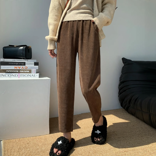 Damen-Cordhose, verkürzt, lockere Passform