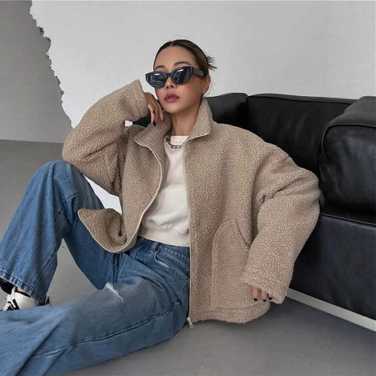 Damen-Fleecejacke mit Stehkragen und Reißverschluss