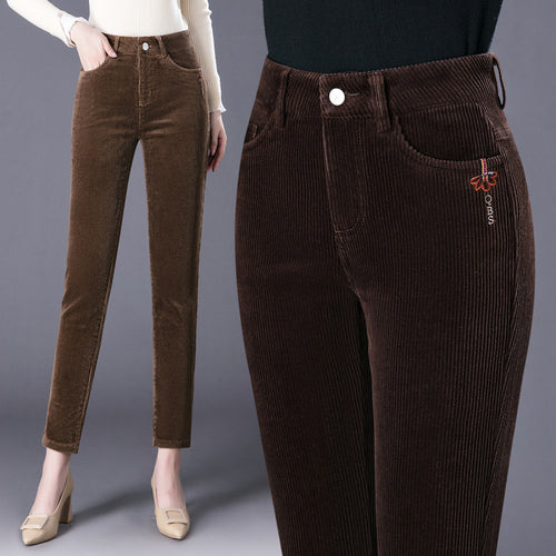 Kord-Hose, gerade geschnitten, High-Waist, gefüttert