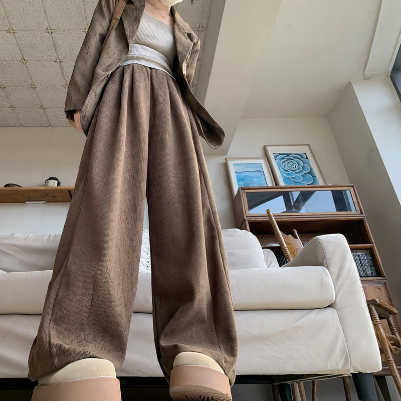 Damen-Cordhose, gefüttert, weit geschnitten, braun
