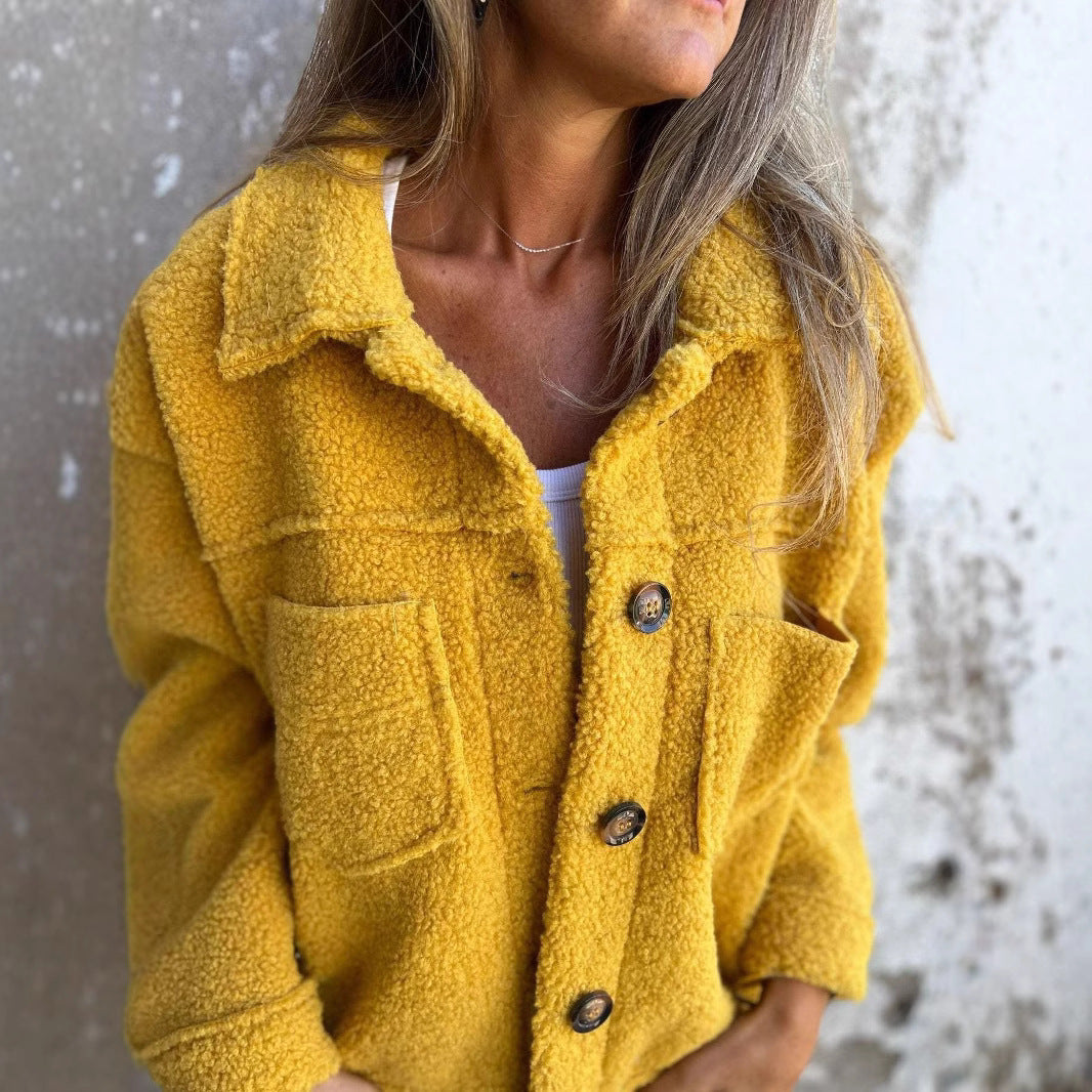 Lammfell-Imitat Jacke mit Revers und Knopfleiste