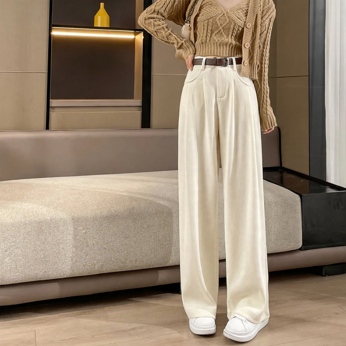 Kord-Hose mit weitem Bein, High-Waist, gefüttert