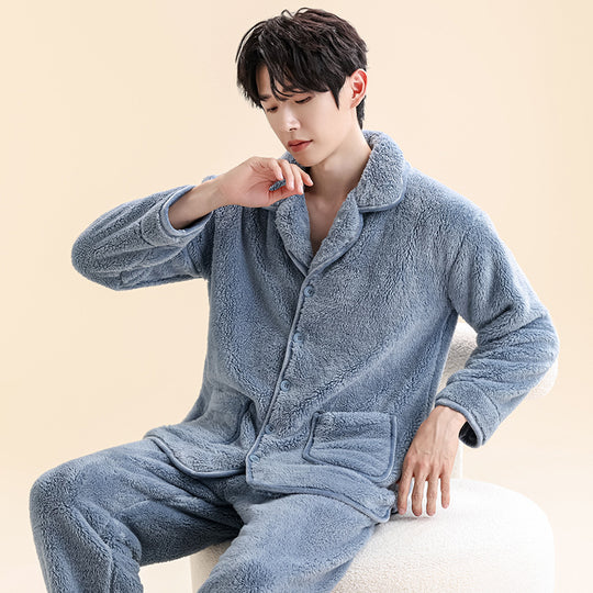 Herren-Pyjama-Set aus Korallenfleece, gefüttert, mit Reißverschluss
