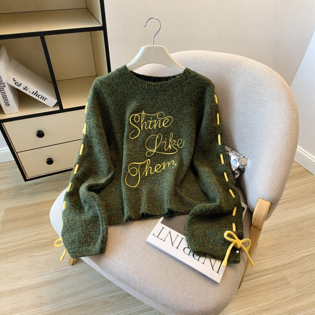 Vintage Strickpullover mit Stickerei für Damen