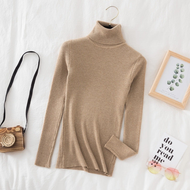 Damen-Strickpullover mit hohem Kragen, figurbetont