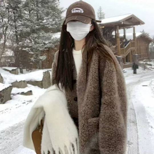 Damen-Winterjacke mit Lammfleece-Imitat, gefüttert