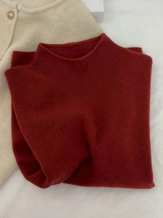 Damen-Strickpullover mit Stehkragen, gerippt