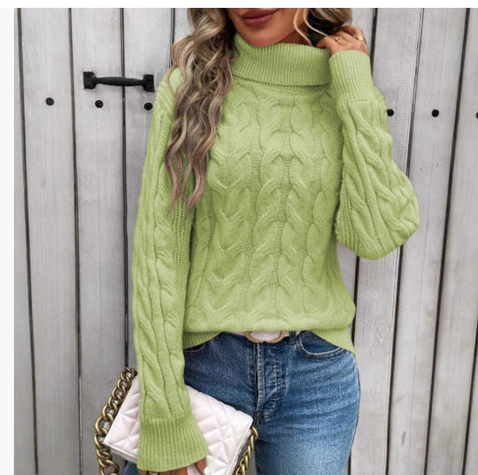 Strickpullover mit Zopfmuster und hohem Kragen