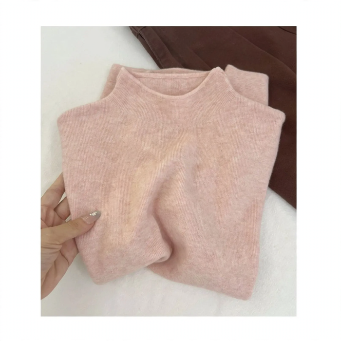 Damen-Strickpullover, Stehkragen, schlichtes Design