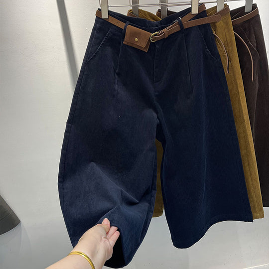 Damen-Cordhose, knielang, mit Gürteltasche