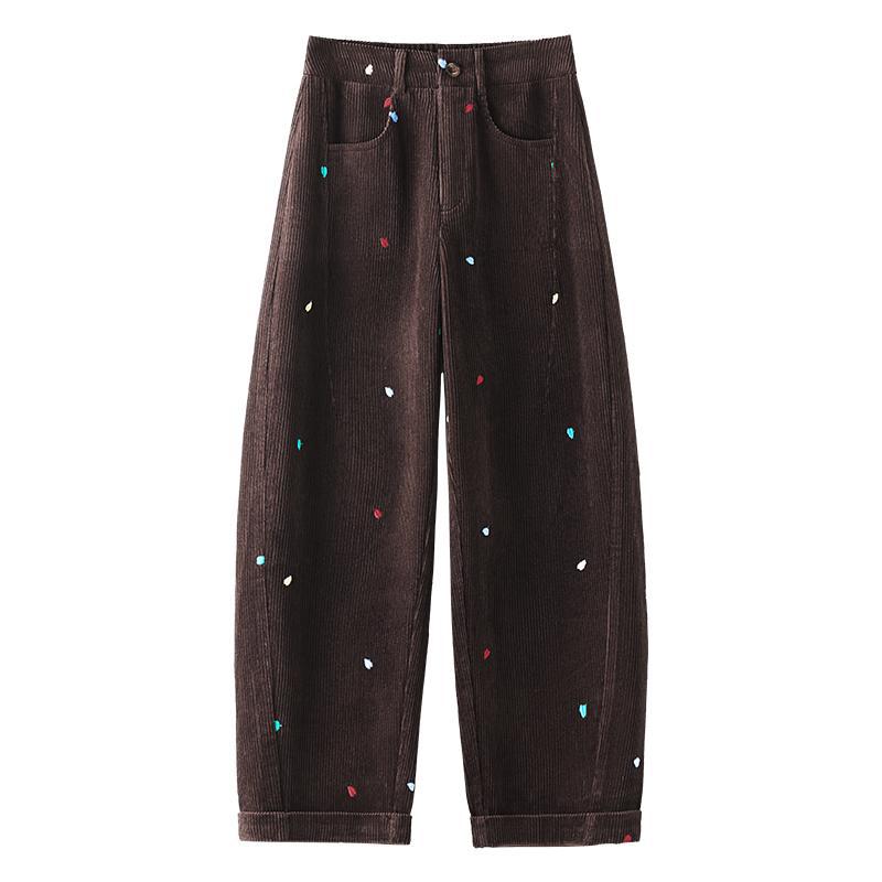 Damen-Cordhose, hoch geschnitten, bestickt
