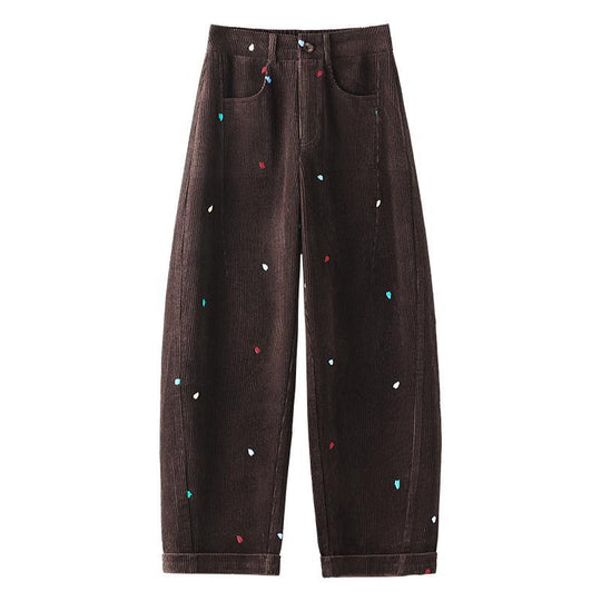 Damen-Cordhose, hoch geschnitten, bestickt