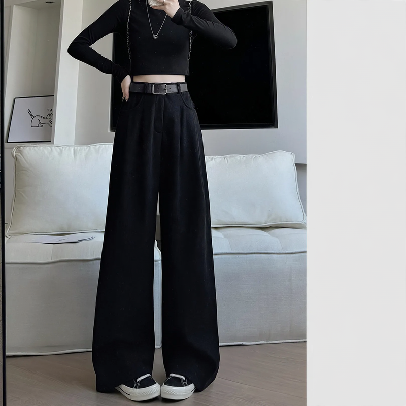 Damen-Cordhose, weit geschnitten, hoch tailliert