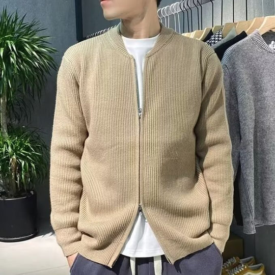 Herren-Strickjacke, Reißverschluss, Business-Casual, einfarbig