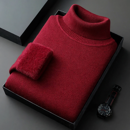 Herren-Strickpullover mit Rollkragen und Wollanteil