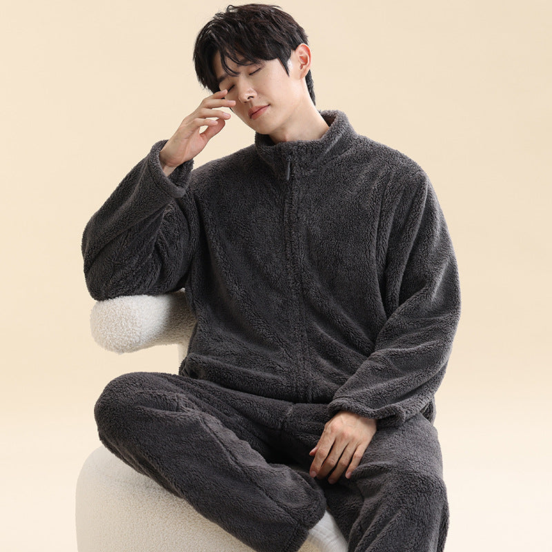 Herren-Pyjama-Set aus Korallenfleece, gefüttert, mit Reißverschluss