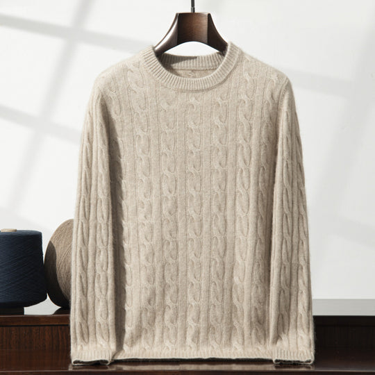 Herren-Kaschmirpullover, Zopfmuster, schweres Strickdesign