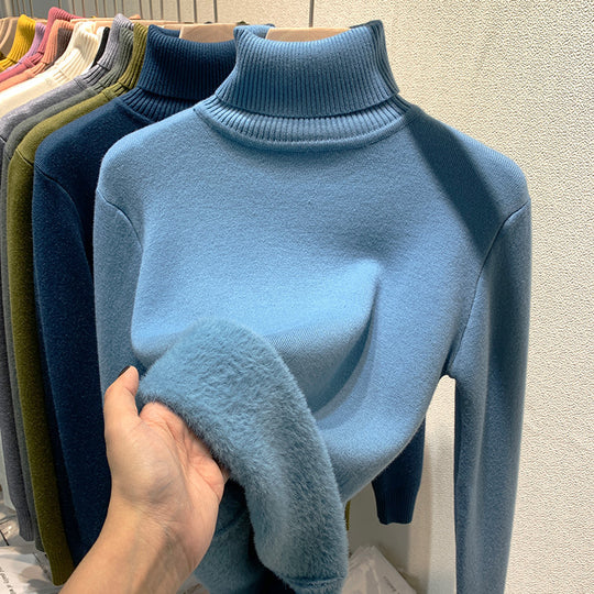 Damen-Rollkragenpullover, gefüttert, einfarbig