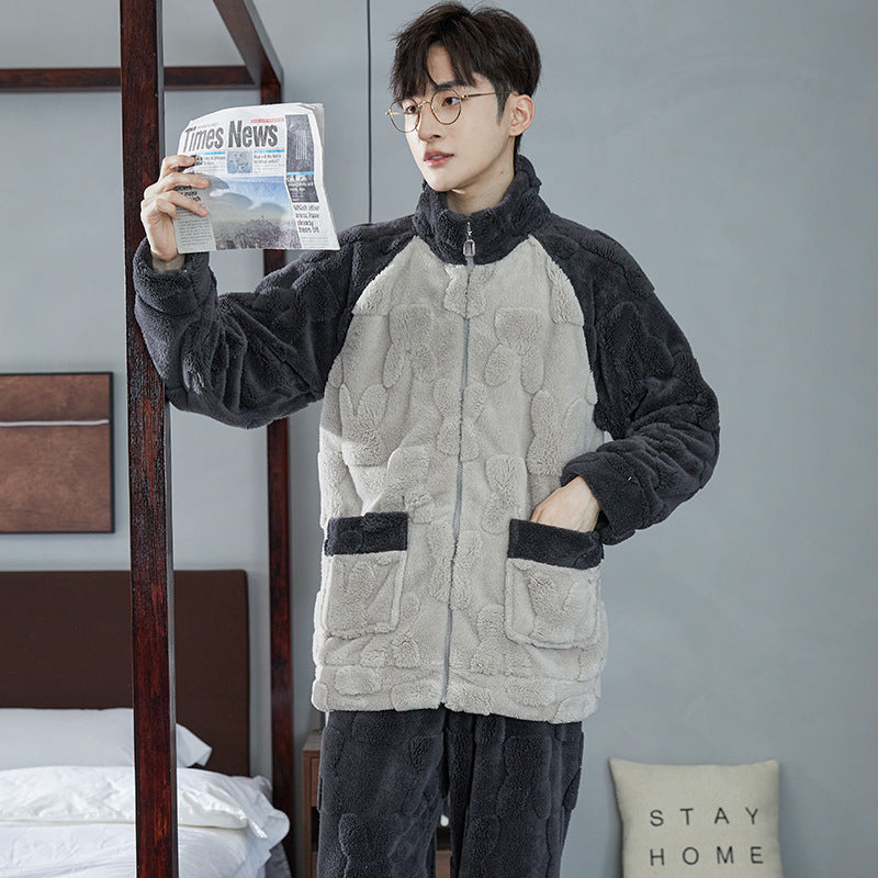 Paar-Pyjama-Set, Korallenfleece, warm mit Reißverschluss