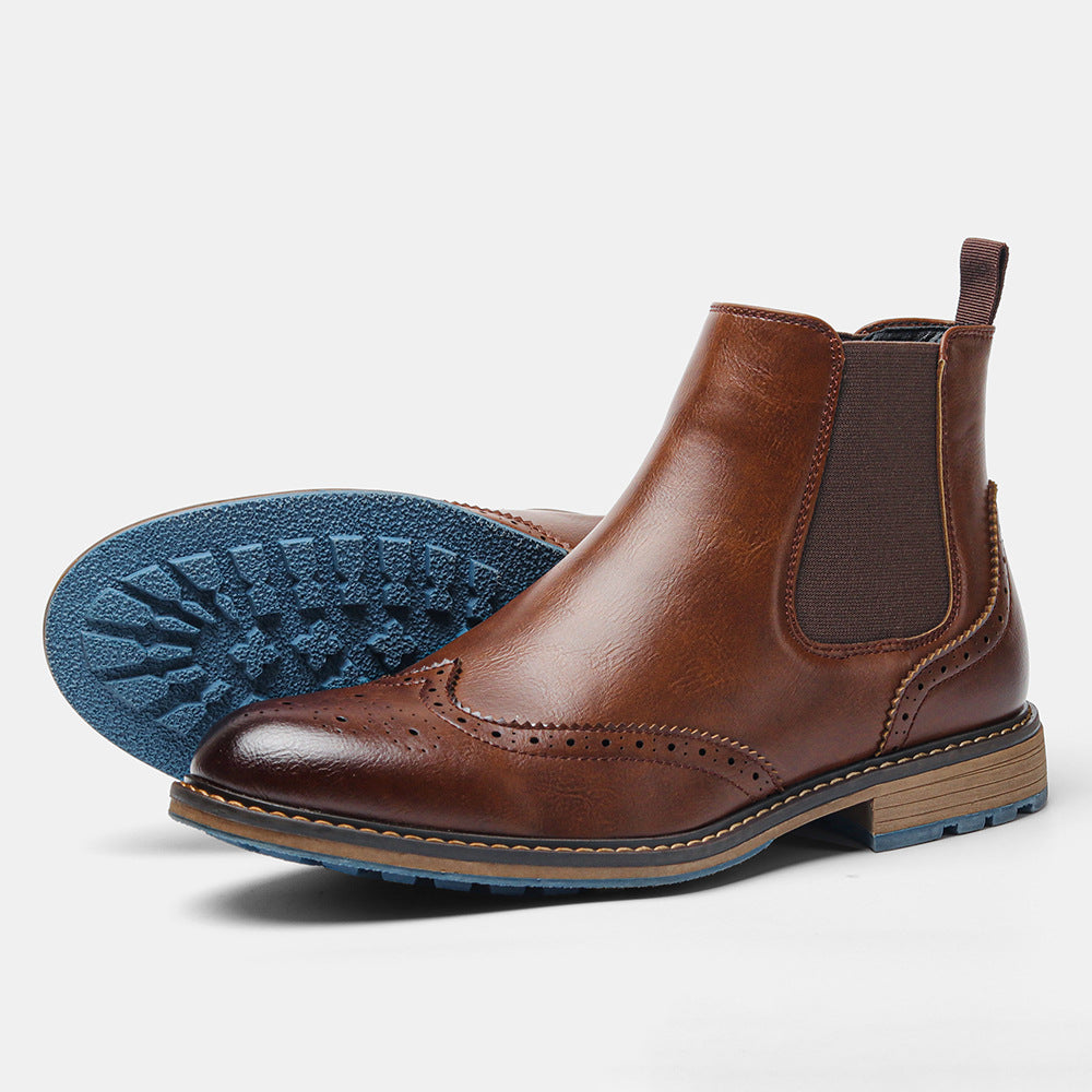 Herren Chelsea-Stiefel, Brogue-Design, atmungsaktiv