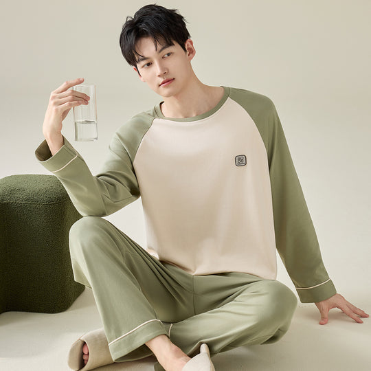 Herren-Pyjama-Set, 100% Baumwolle, Langarm, modern