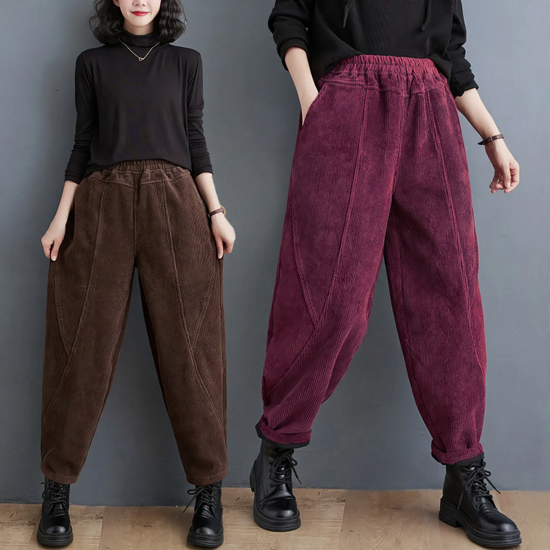 Gefütterte Damen-Cordhose, Karottenform, große Größen