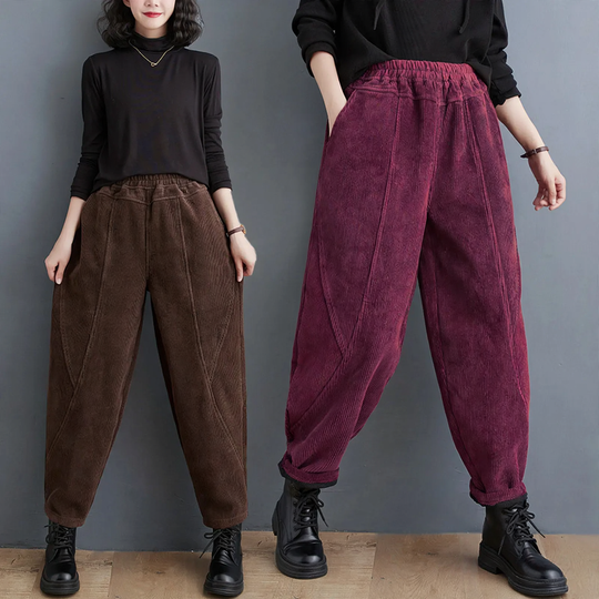 Gefütterte Damen-Cordhose, Karottenform, große Größen