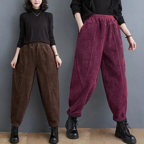 Gefütterte Damen-Cordhose, Karottenform, große Größen