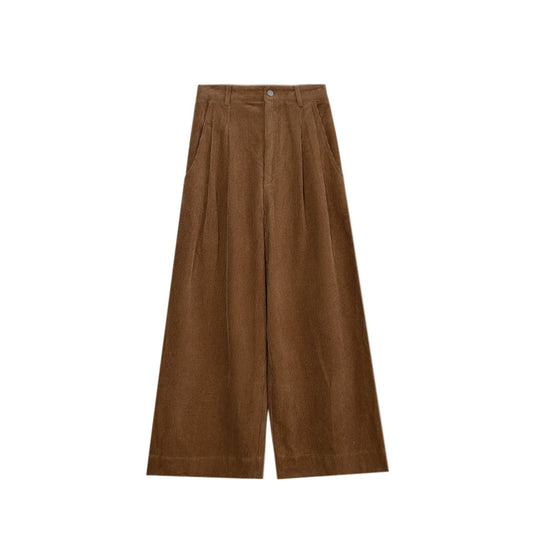 Damen-Cordhose mit weitem Bein, hohe Taille
