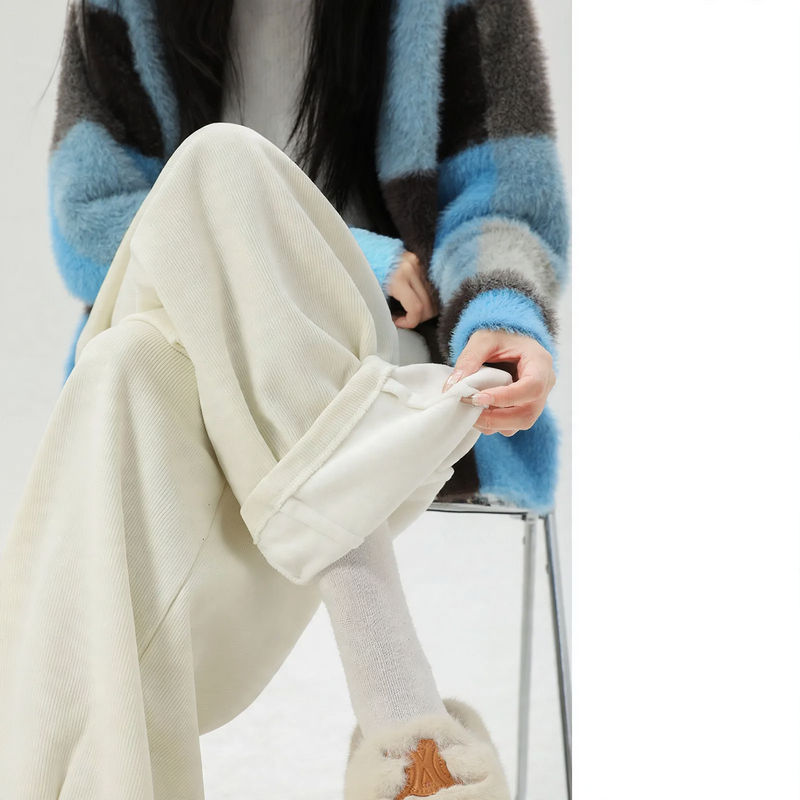 Damen-Cordhose, gefüttert, weit geschnitten, braun