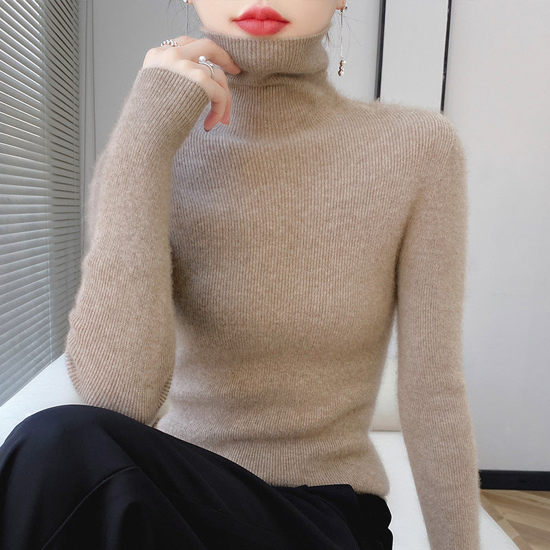 Damen-Strickpullover mit Stehkragen, langärmelig, gefüttert