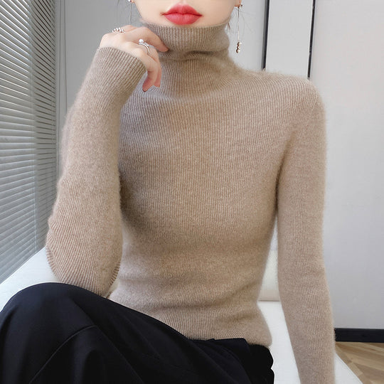 Damen-Strickpullover mit Stehkragen, langärmelig, gefüttert
