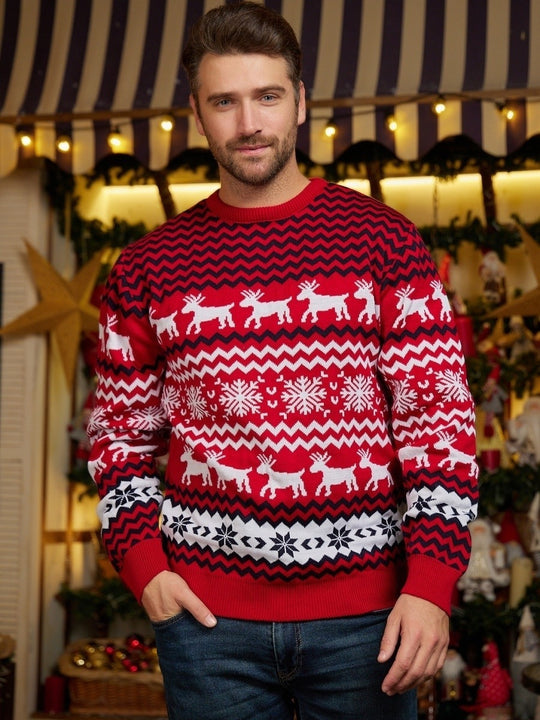 Weihnachtlicher Partner-Strickpullover mit Rentier-Jacquard