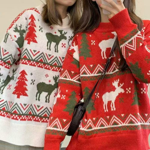 Damen-Weihnachtspullover mit Rentier-Motiv