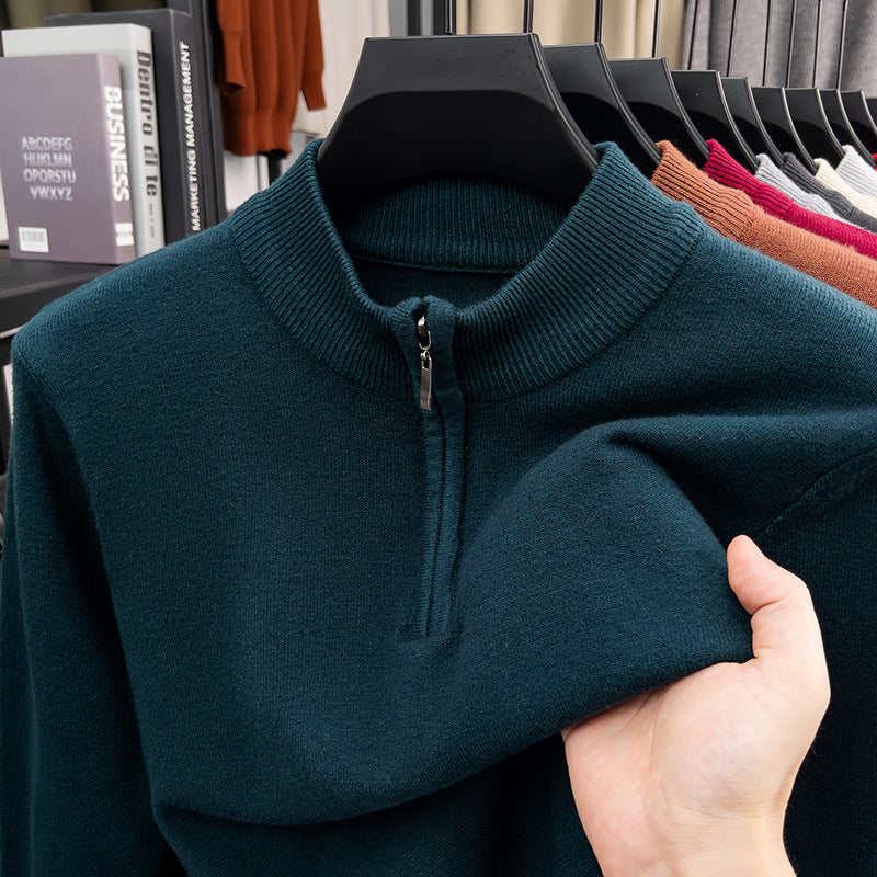 Herren-Wollpullover mit Stehkragen und Reißverschluss
