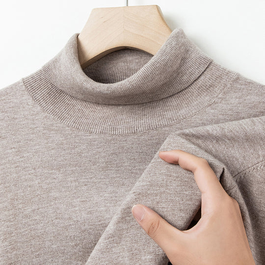 Herren-Wollpullover, feiner Strick, Stehkragen